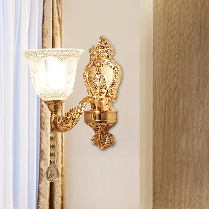 Skørter | Gold Flower/Bell Wall Lamp Modernist Crystal Shade 1 Light Living Room Wall Mounted Lamp