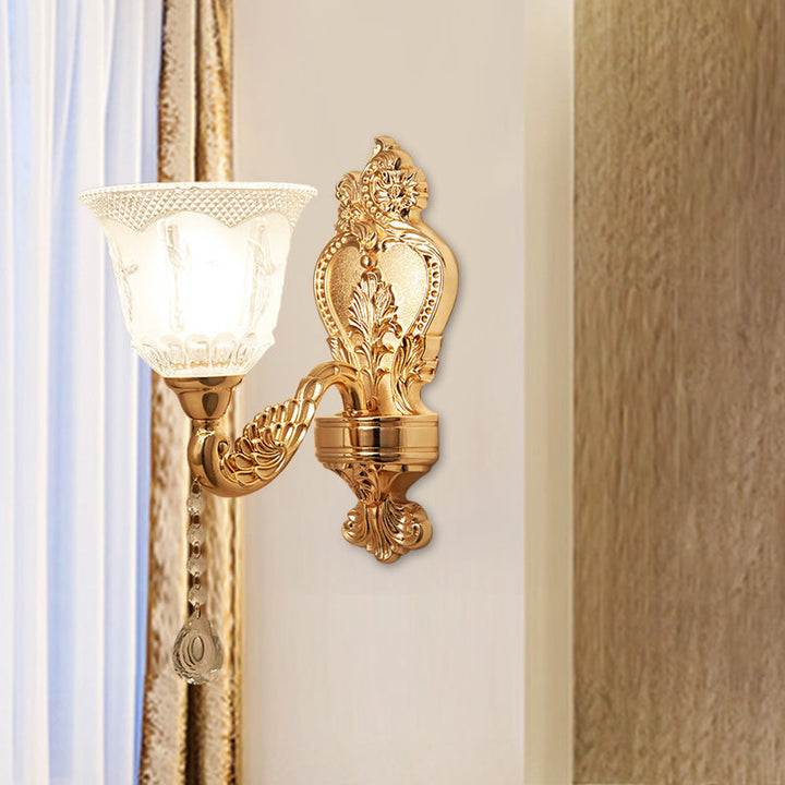 Skørter | Gold Flower/Bell Wall Lamp Modernist Crystal Shade 1 Light Living Room Wall Mounted Lamp