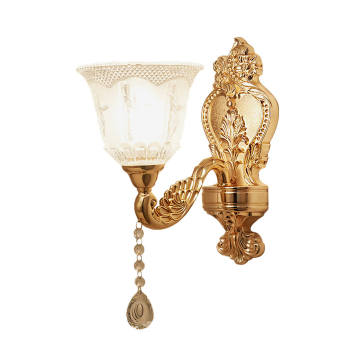 Skørter | Gold Flower/Bell Wall Lamp Modernist Crystal Shade 1 Light Living Room Wall Mounted Lamp