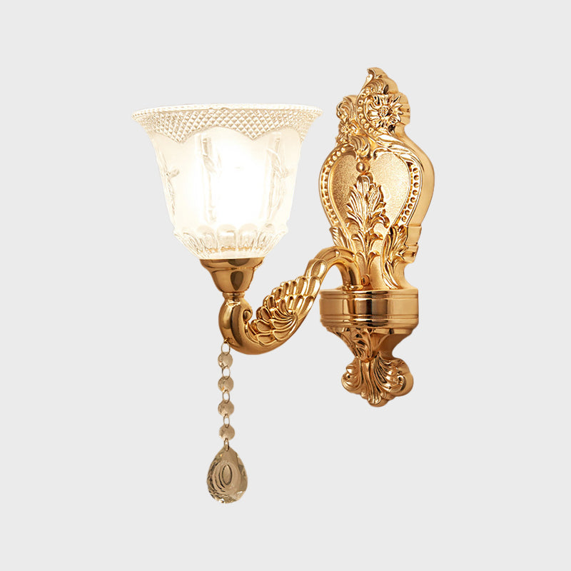 Skørter | Gold Flower/Bell Wall Lamp Modernist Crystal Shade 1 Light Living Room Wall Mounted Lamp