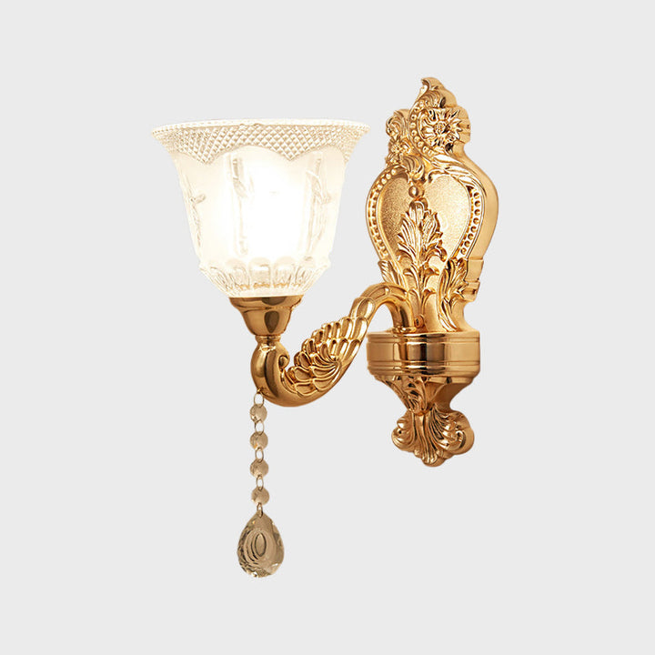 Skørter | Gold Flower/Bell Wall Lamp Modernist Crystal Shade 1 Light Living Room Wall Mounted Lamp