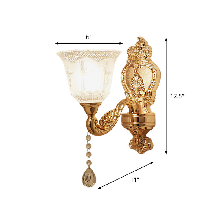 Skørter | Gold Flower/Bell Wall Lamp Modernist Crystal Shade 1 Light Living Room Wall Mounted Lamp