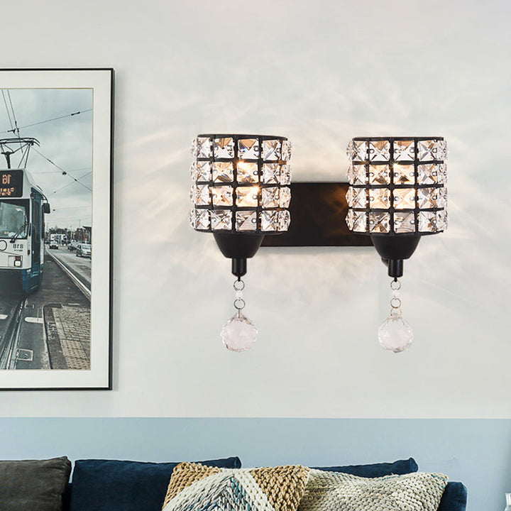 Lisslune | Black 2-Light Wall Lamp Postmodern Prismatic Optical Crystal Cylinder Wall-Mounted Light Fixture
