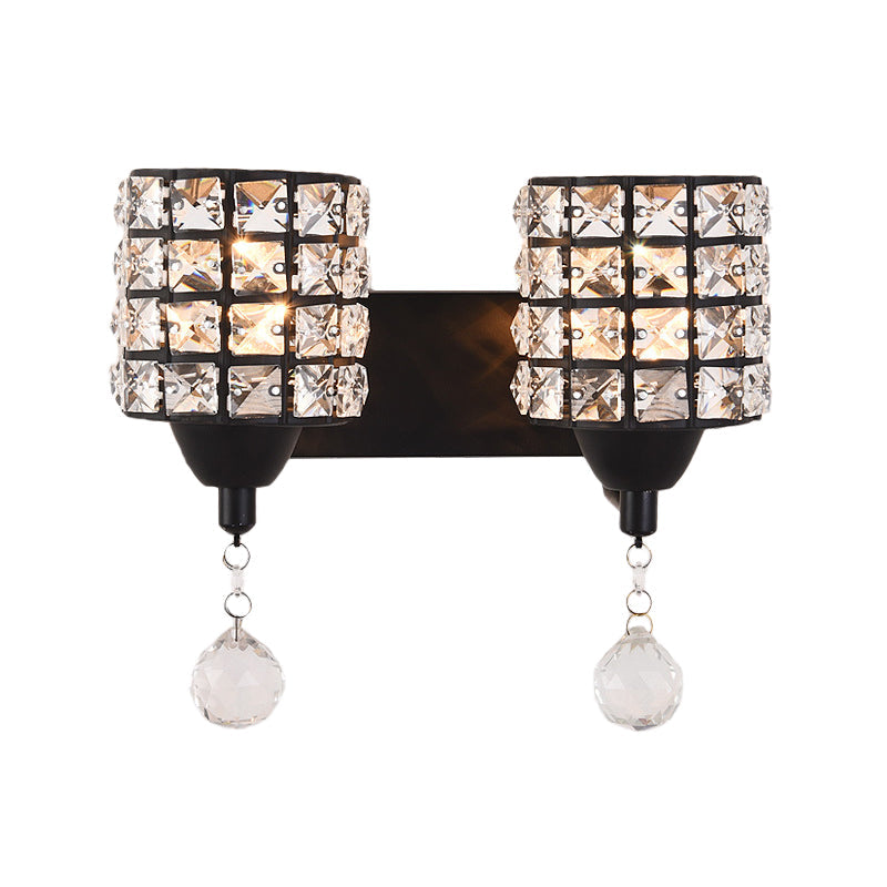 Lisslune | Black 2-Light Wall Lamp Postmodern Prismatic Optical Crystal Cylinder Wall-Mounted Light Fixture