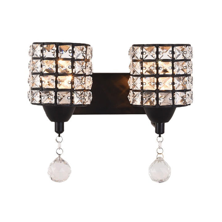 Lisslune | Black 2-Light Wall Lamp Postmodern Prismatic Optical Crystal Cylinder Wall-Mounted Light Fixture