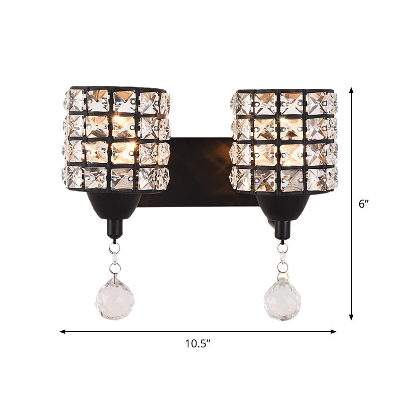 Lisslune | Black 2-Light Wall Lamp Postmodern Prismatic Optical Crystal Cylinder Wall-Mounted Light Fixture