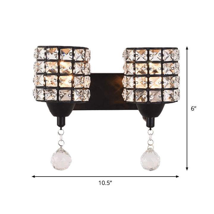 Lisslune | Black 2-Light Wall Lamp Postmodern Prismatic Optical Crystal Cylinder Wall-Mounted Light Fixture