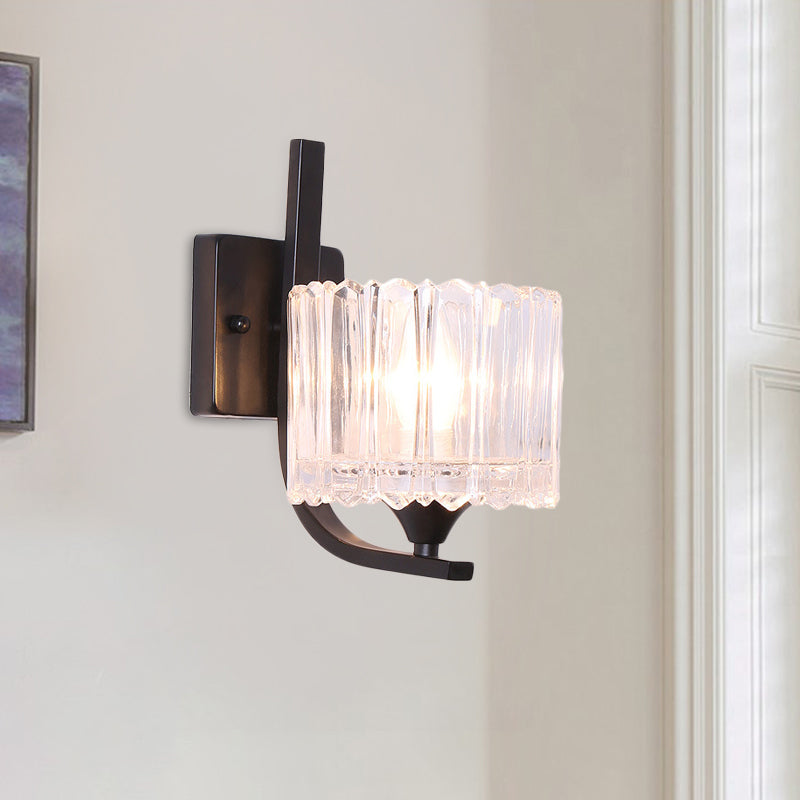 Lisslune | 1 Light Trapeze/Vase/Drum Wall Lamp Sconces Post Modern Black Metal Wall Mount Light with Clear Glass Shade
