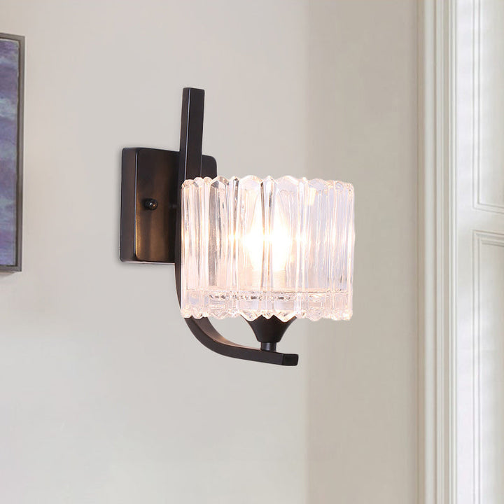 Lisslune | 1 Light Trapeze/Vase/Drum Wall Lamp Sconces Post Modern Black Metal Wall Mount Light with Clear Glass Shade