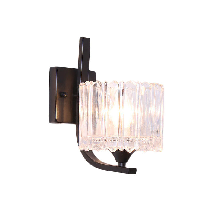 Lisslune | 1 Light Trapeze/Vase/Drum Wall Lamp Sconces Post Modern Black Metal Wall Mount Light with Clear Glass Shade