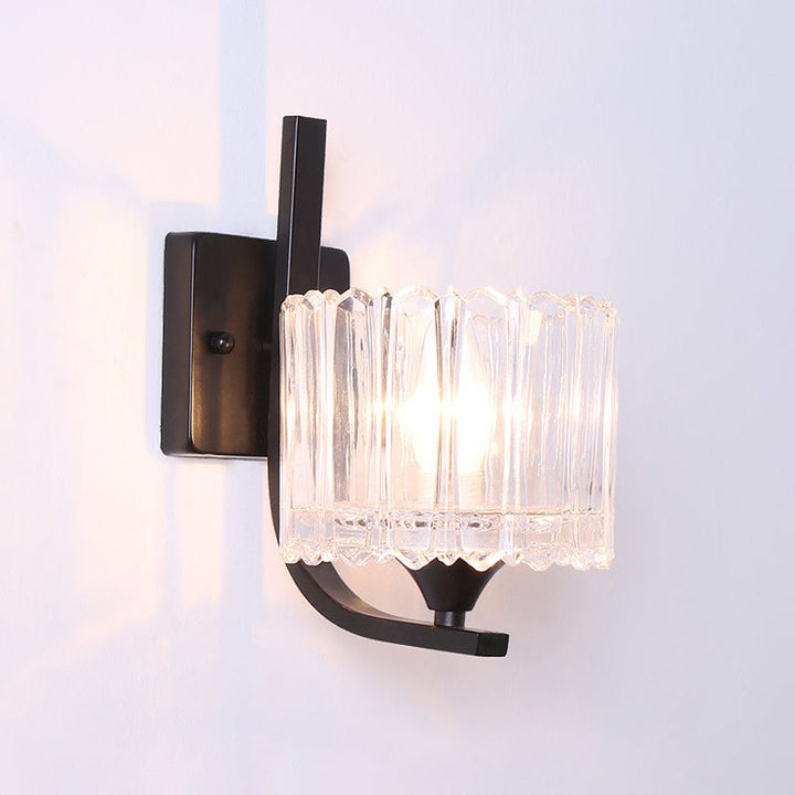 Lisslune | 1 Light Trapeze/Vase/Drum Wall Lamp Sconces Post Modern Black Metal Wall Mount Light with Clear Glass Shade