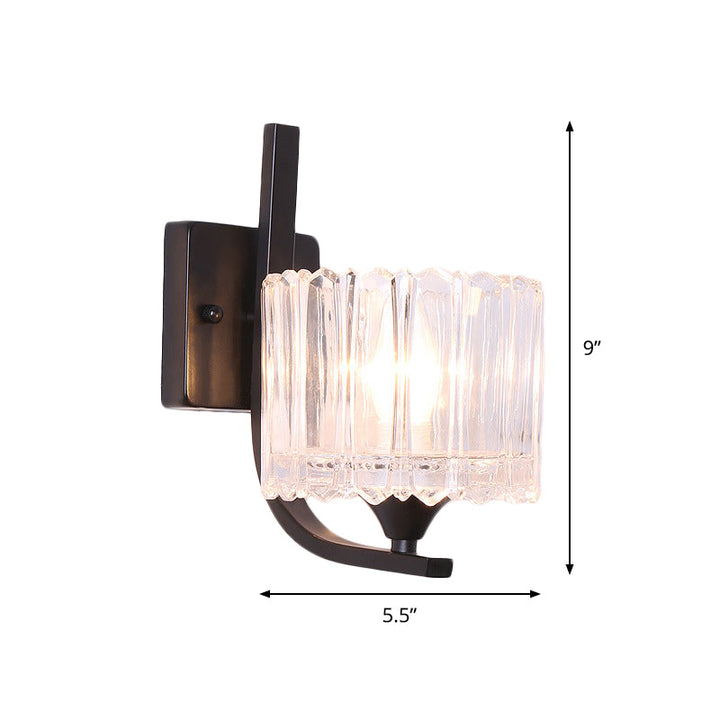 Lisslune | 1 Light Trapeze/Vase/Drum Wall Lamp Sconces Post Modern Black Metal Wall Mount Light with Clear Glass Shade