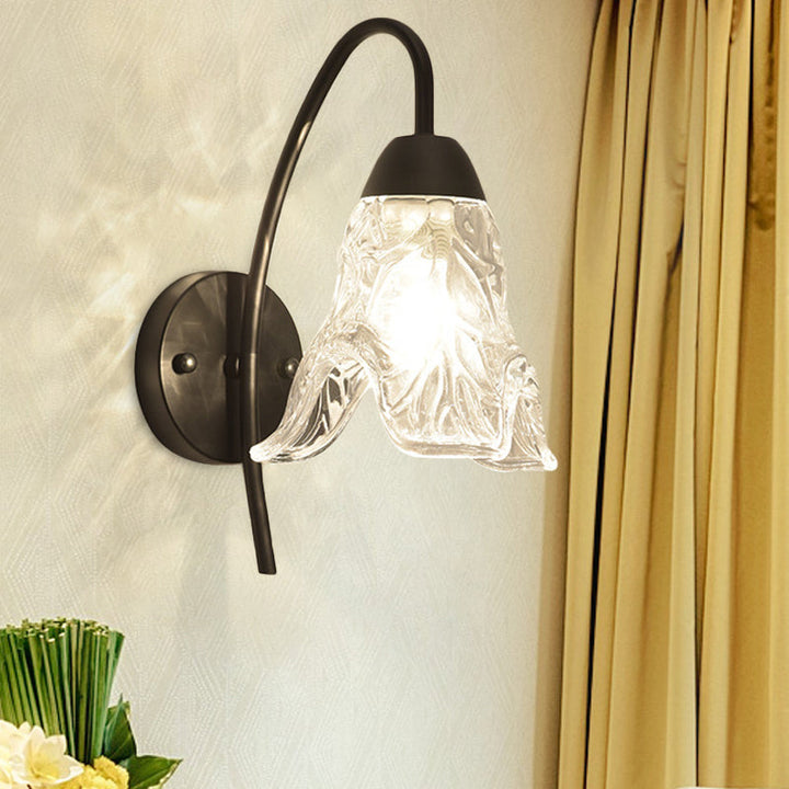 Lisslune | 1 Light Trapeze/Vase/Drum Wall Lamp Sconces Post Modern Black Metal Wall Mount Light with Clear Glass Shade
