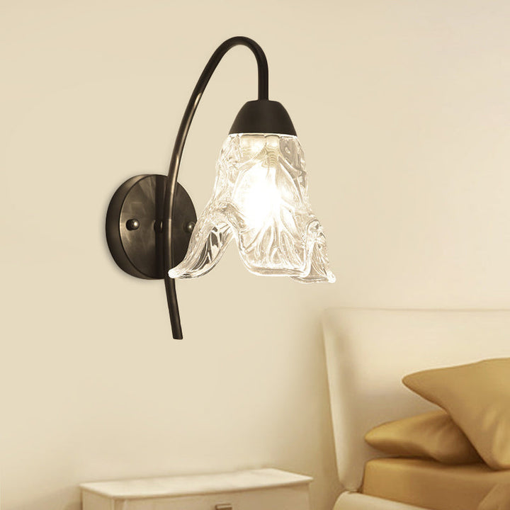 Lisslune | 1 Light Trapeze/Vase/Drum Wall Lamp Sconces Post Modern Black Metal Wall Mount Light with Clear Glass Shade
