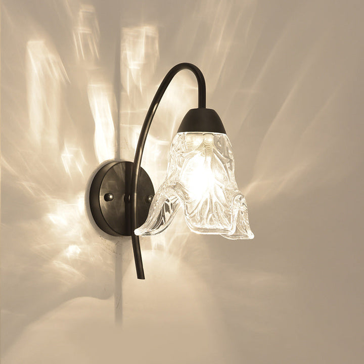 Lisslune | 1 Light Trapeze/Vase/Drum Wall Lamp Sconces Post Modern Black Metal Wall Mount Light with Clear Glass Shade