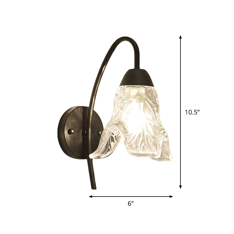 Lisslune | 1 Light Trapeze/Vase/Drum Wall Lamp Sconces Post Modern Black Metal Wall Mount Light with Clear Glass Shade