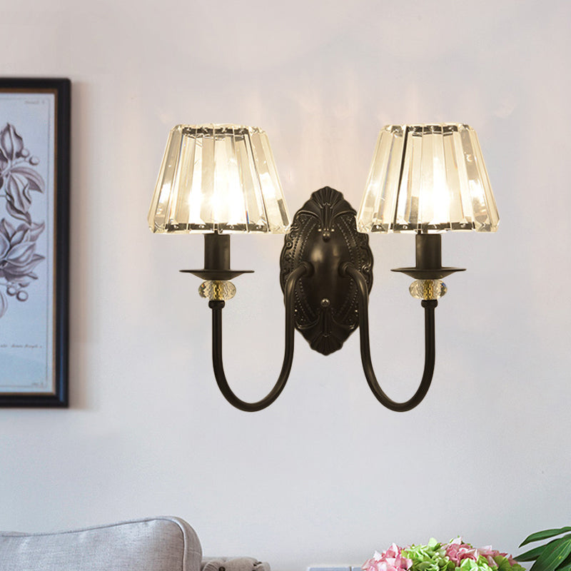 Lisslune | 1 Light Trapeze/Vase/Drum Wall Lamp Sconces Post Modern Black Metal Wall Mount Light with Clear Glass Shade