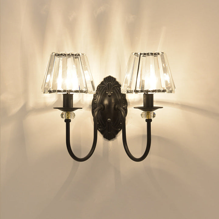 Lisslune | 1 Light Trapeze/Vase/Drum Wall Lamp Sconces Post Modern Black Metal Wall Mount Light with Clear Glass Shade