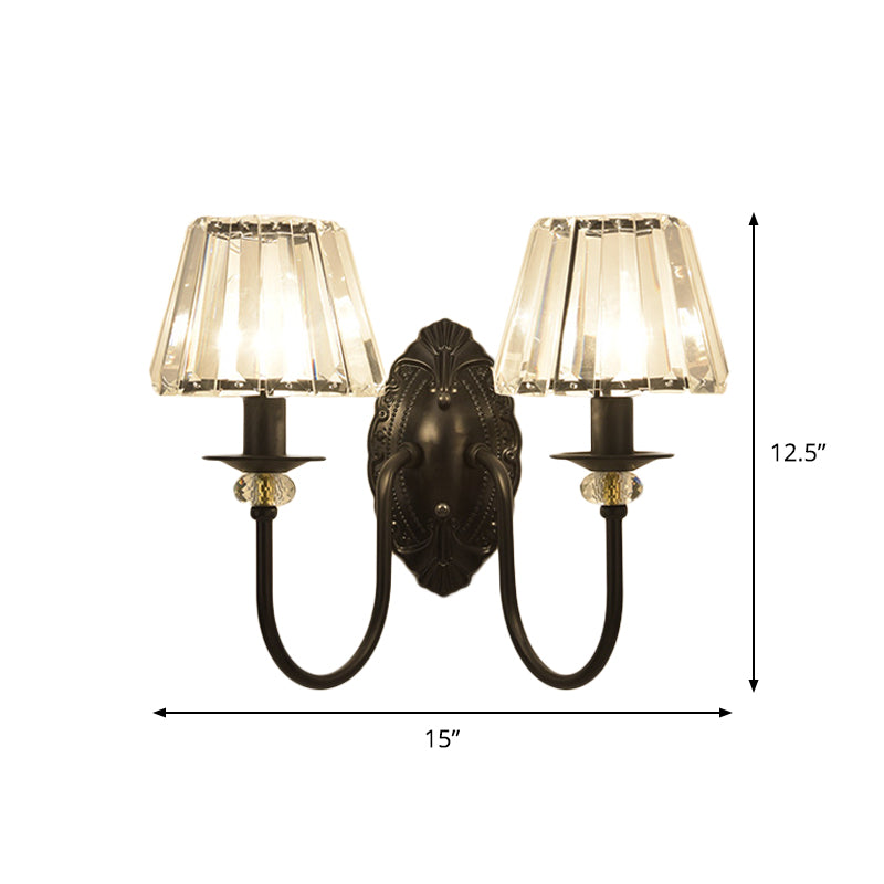 Lisslune | 1 Light Trapeze/Vase/Drum Wall Lamp Sconces Post Modern Black Metal Wall Mount Light with Clear Glass Shade