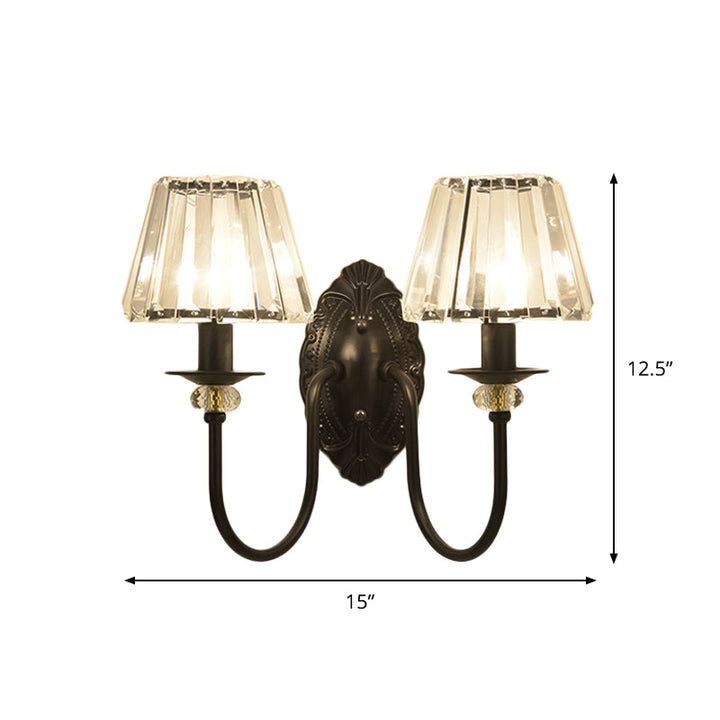 Lisslune | 1 Light Trapeze/Vase/Drum Wall Lamp Sconces Post Modern Black Metal Wall Mount Light with Clear Glass Shade