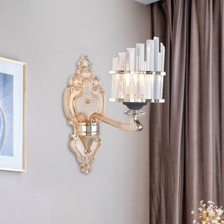 Lisslune | Cone Shadow Wall Light Fixture Modernist 1/2-Light Crystal Rod Wall Lamps Idea for Living Room in Gold