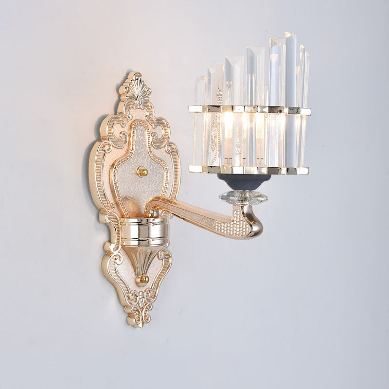 Lisslune | Cone Shadow Wall Light Fixture Modernist 1/2-Light Crystal Rod Wall Lamps Idea for Living Room in Gold