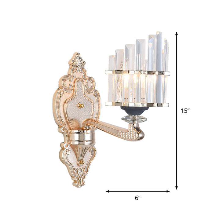 Lisslune | Cone Shadow Wall Light Fixture Modernist 1/2-Light Crystal Rod Wall Lamps Idea for Living Room in Gold