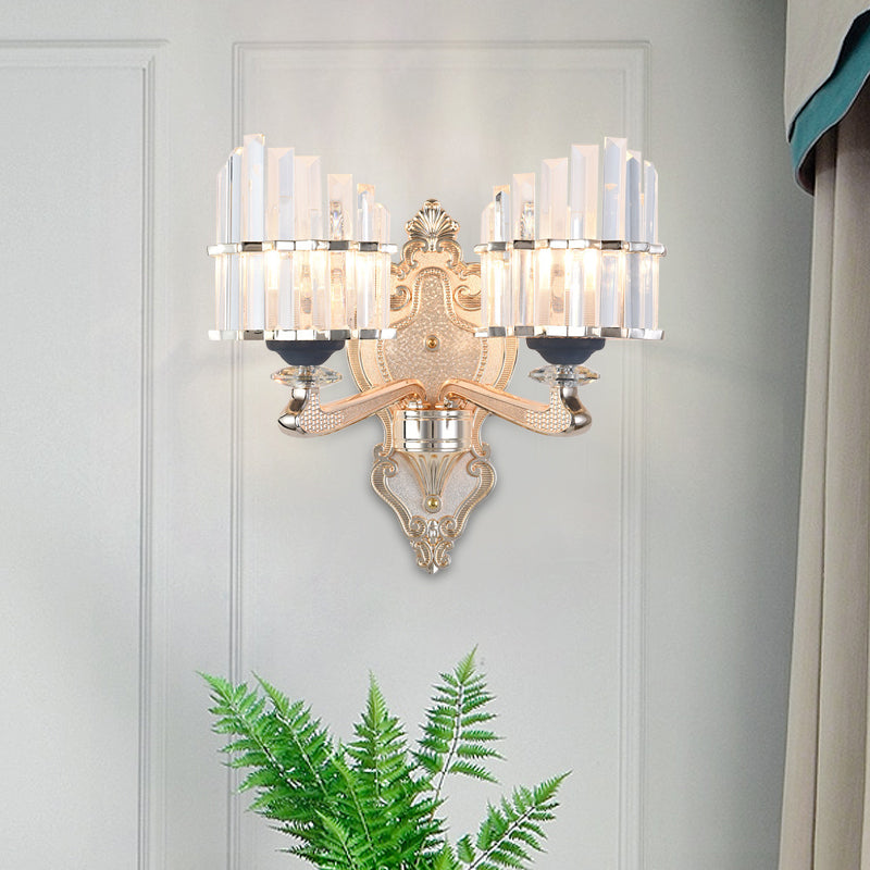 Lisslune | Cone Shadow Wall Light Fixture Modernist 1/2-Light Crystal Rod Wall Lamps Idea for Living Room in Gold