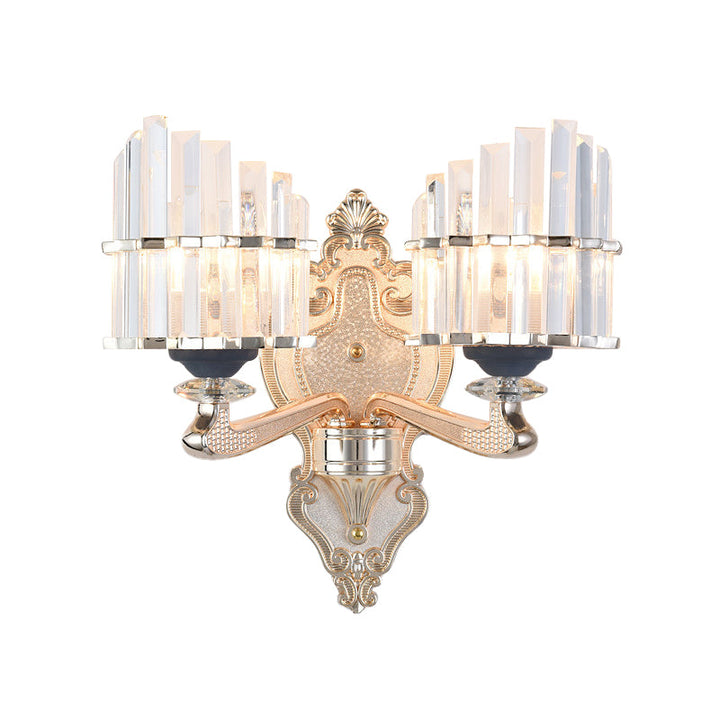 Lisslune | Cone Shadow Wall Light Fixture Modernist 1/2-Light Crystal Rod Wall Lamps Idea for Living Room in Gold