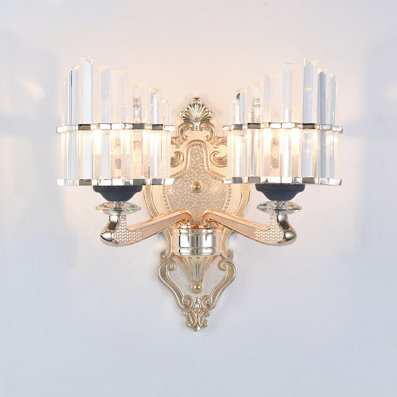 Lisslune | Cone Shadow Wall Light Fixture Modernist 1/2-Light Crystal Rod Wall Lamps Idea for Living Room in Gold