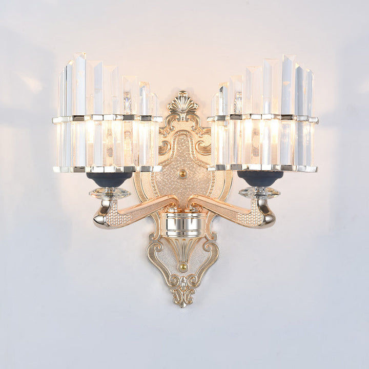Lisslune | Cone Shadow Wall Light Fixture Modernist 1/2-Light Crystal Rod Wall Lamps Idea for Living Room in Gold