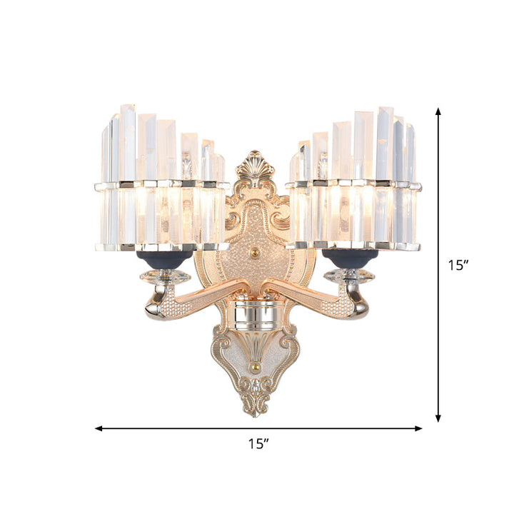 Lisslune | Cone Shadow Wall Light Fixture Modernist 1/2-Light Crystal Rod Wall Lamps Idea for Living Room in Gold