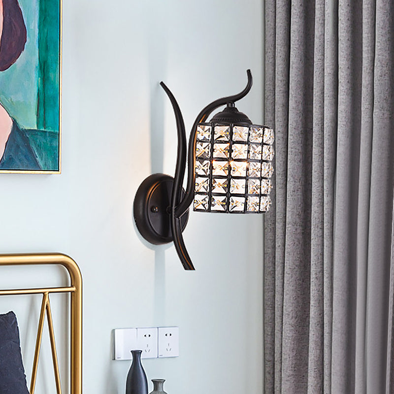 Lisslune | Inserted Crystal Square/Rhombus Wall Light Minimalist 1-Light Shade Wall Lighting Fixture in Black