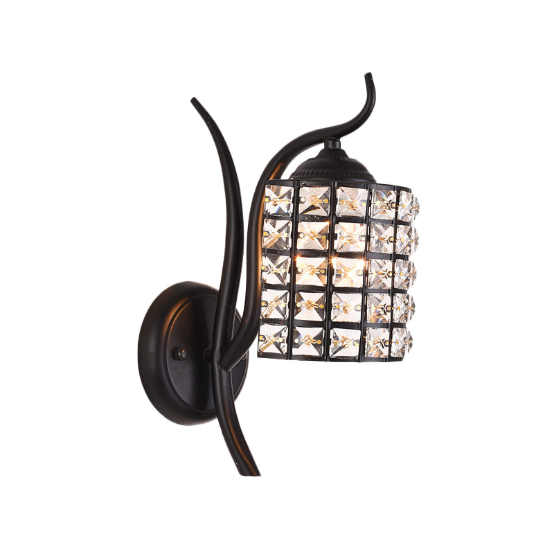 Lisslune | Inserted Crystal Square/Rhombus Wall Light Minimalist 1-Light Shade Wall Lighting Fixture in Black