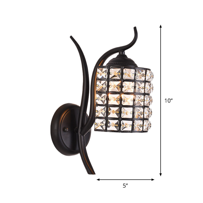 Lisslune | Inserted Crystal Square/Rhombus Wall Light Minimalist 1-Light Shade Wall Lighting Fixture in Black