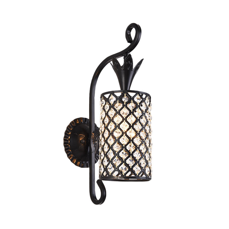 Lisslune | Inserted Crystal Square/Rhombus Wall Light Minimalist 1-Light Shade Wall Lighting Fixture in Black