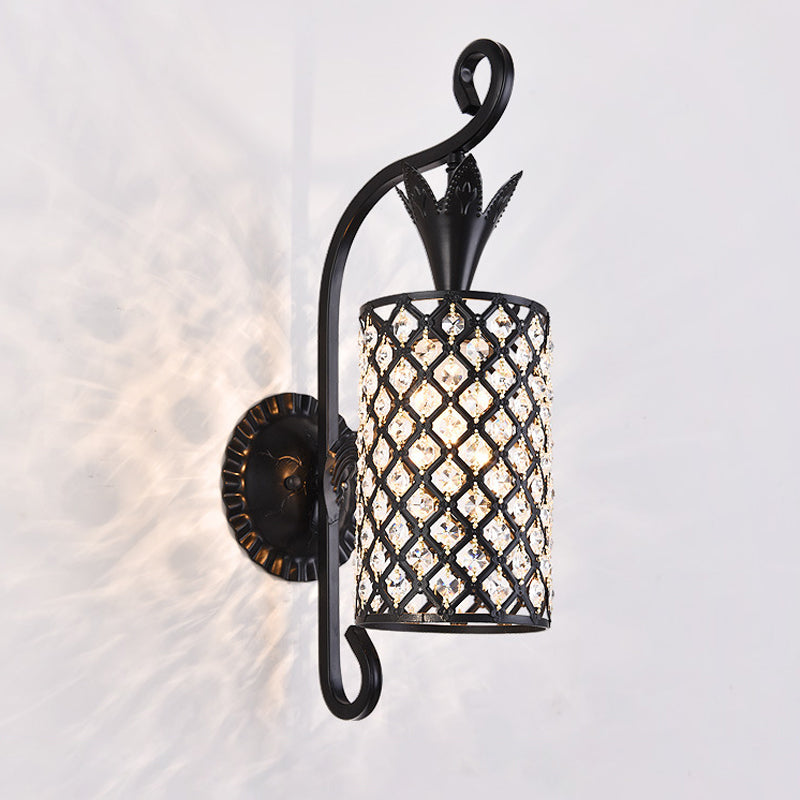 Lisslune | Inserted Crystal Square/Rhombus Wall Light Minimalist 1-Light Shade Wall Lighting Fixture in Black