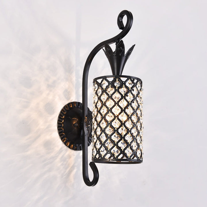 Lisslune | Inserted Crystal Square/Rhombus Wall Light Minimalist 1-Light Shade Wall Lighting Fixture in Black