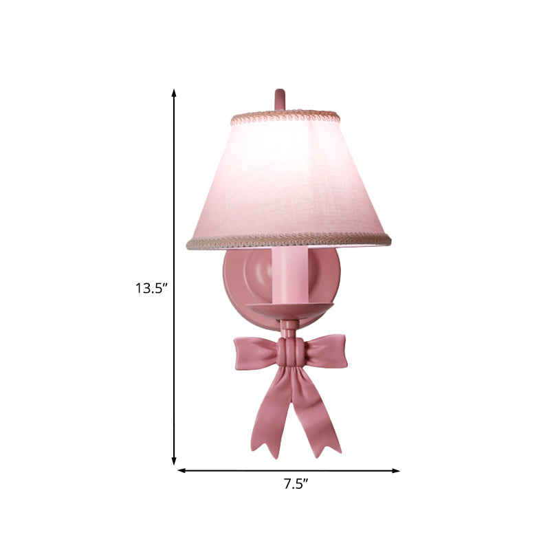 Skørter | 1/2-Light Bedroom Wall-Mounted Lamp Macaron Pink Finish Arc Wall Lamp with Conical Fabric Shade