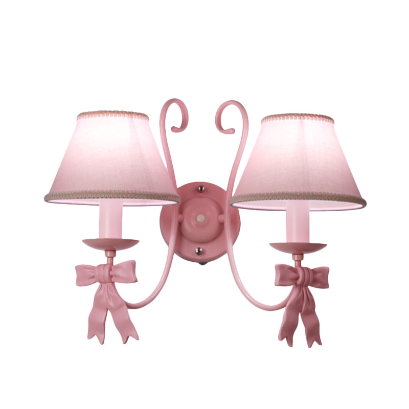 Skørter | 1/2-Light Bedroom Wall-Mounted Lamp Macaron Pink Finish Arc Wall Lamp with Conical Fabric Shade