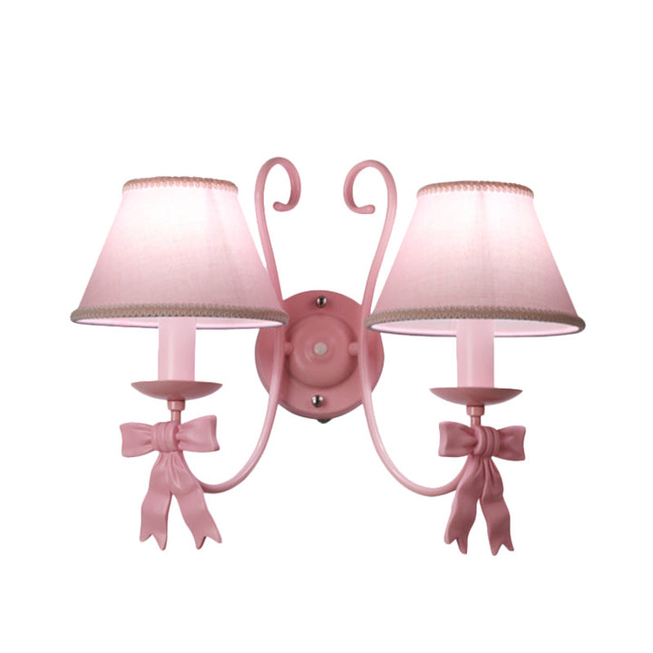 Skørter | 1/2-Light Bedroom Wall-Mounted Lamp Macaron Pink Finish Arc Wall Lamp with Conical Fabric Shade
