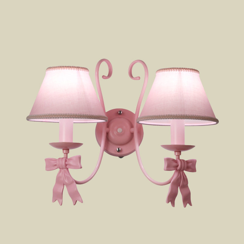 Skørter | 1/2-Light Bedroom Wall-Mounted Lamp Macaron Pink Finish Arc Wall Lamp with Conical Fabric Shade