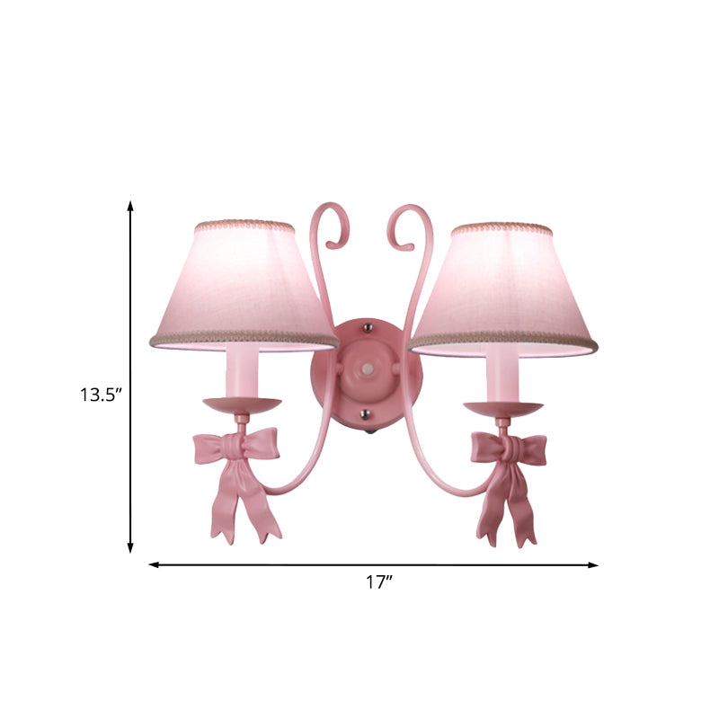 Skørter | 1/2-Light Bedroom Wall-Mounted Lamp Macaron Pink Finish Arc Wall Lamp with Conical Fabric Shade