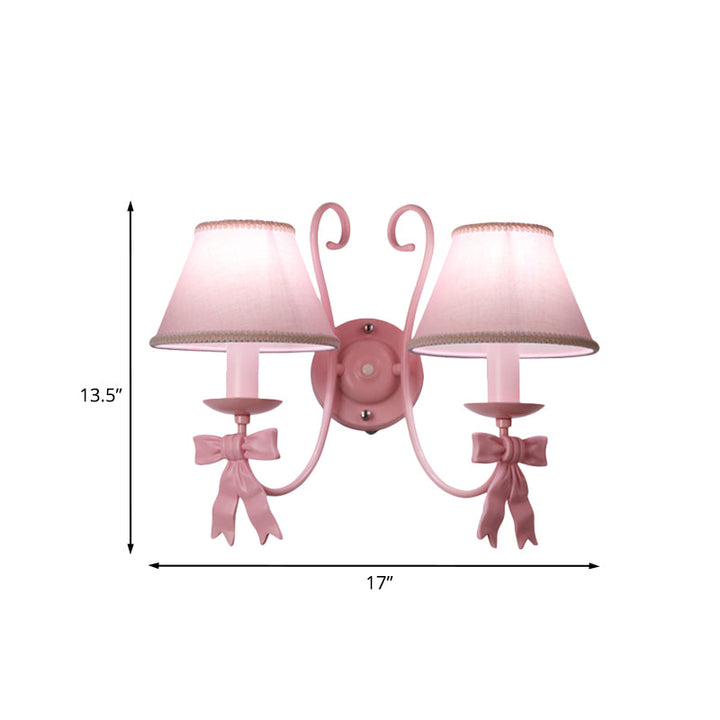 Skørter | 1/2-Light Bedroom Wall-Mounted Lamp Macaron Pink Finish Arc Wall Lamp with Conical Fabric Shade
