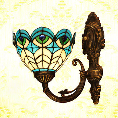 Lisslune | Sculpted Wall Sconces Light with Peacock Glass 1 Bulb Tiffany Wall Lighting