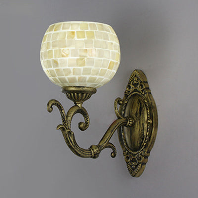 Lisslune | Shell Global Wall Lamp with Curved Arm Country Style 1 Head Bedroom Wall Mount Light in Beige/Beige-Red