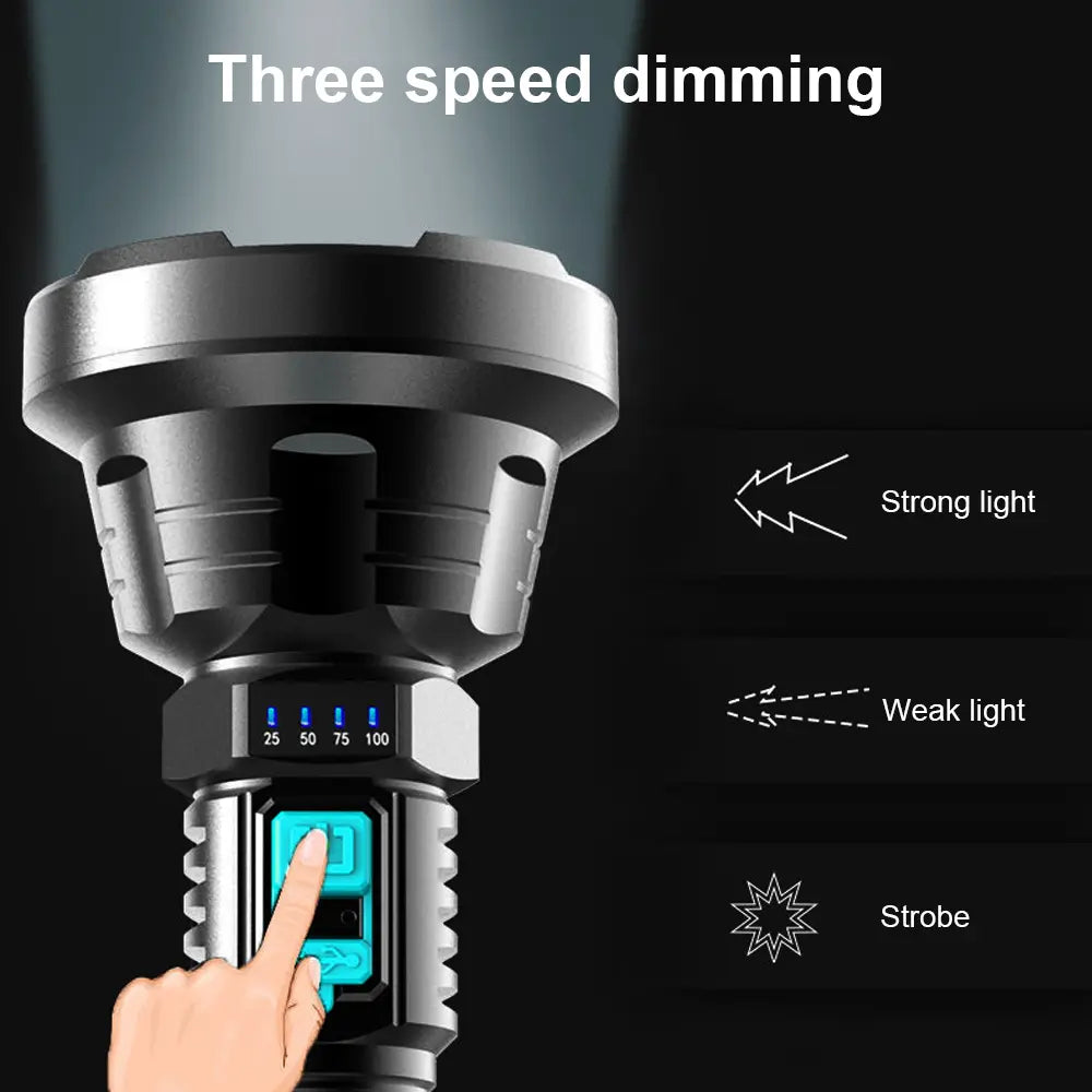 Lisslune | 90000LM LED flashlight – Tactical searchlight with USB charging and super bright lighting