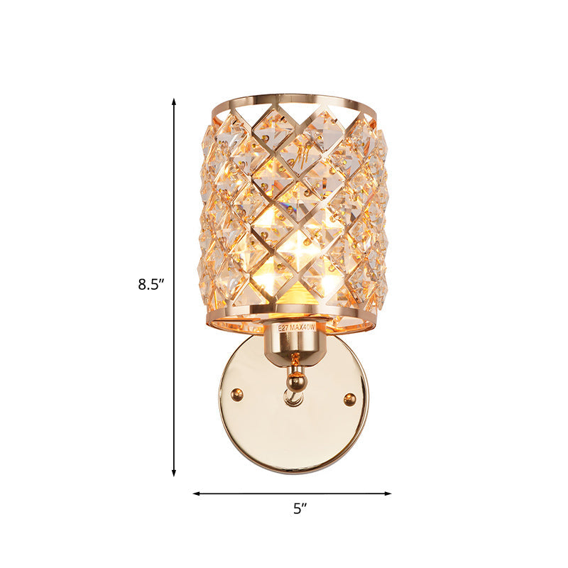 Lisslune | 1-Bulb Crystal Recessed Wall Light Kit Simple Gold Cylindrical Grid Living Room Wall Lamp