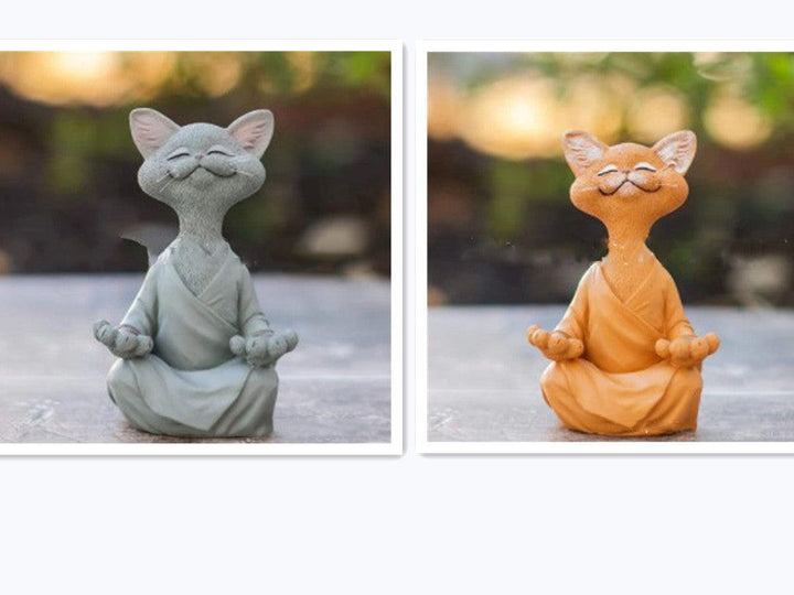 Lisslune | Playful Black Buddha Cat Figure Meditation Yoga Collectible Happy Cat Decor Home Garden Decoration Garden Ornament