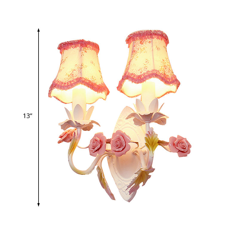 Skørter | White 1/2-Head Wall Lamp Romantic Pastoral Fabric Bell Wall Lighting with Rose Decor
